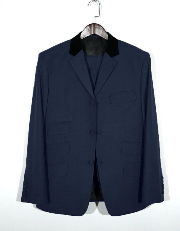 3 Piece Suit - Dark Navy Blue Black Velvet Suit Modshopping Clothing