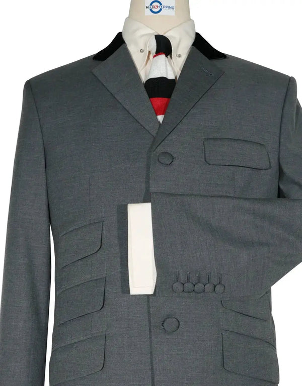 3 Piece Suit - Vintage Style Medium Grey Black Velvet Suit Modshopping Clothing