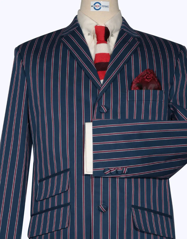 Boating Blazer - Navy Blue, Red and White Striped Blazer Modshopping Clothing