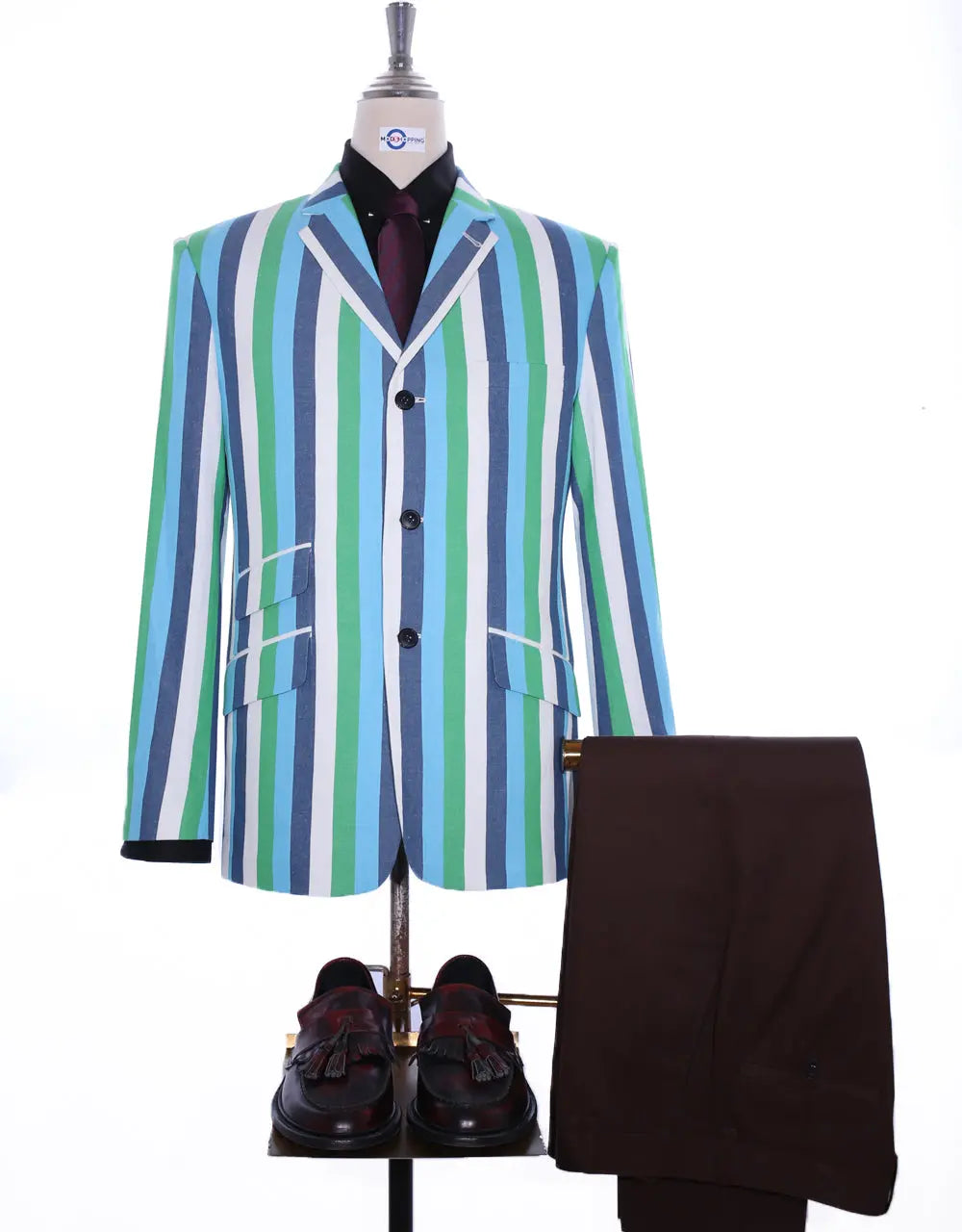 Boating Blazer Sky Blue and Green Striped Blazer