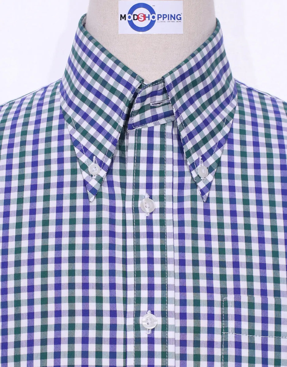 Gray Blue Gingham Button Down Shirt