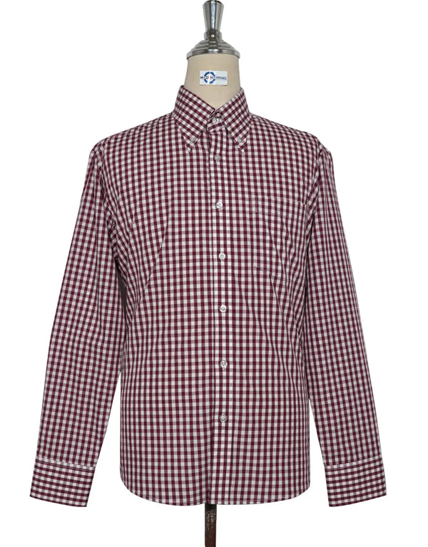 Button Down Shirt - Burgundy Gingham Check  Shirt Modshopping Clothing
