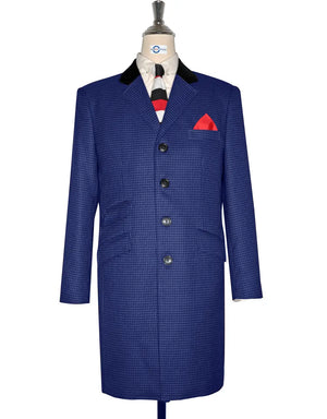 Copy of Over Coat Men's | 60s Mod Winter Blue Houndstooth Coat Modshopping Clothing