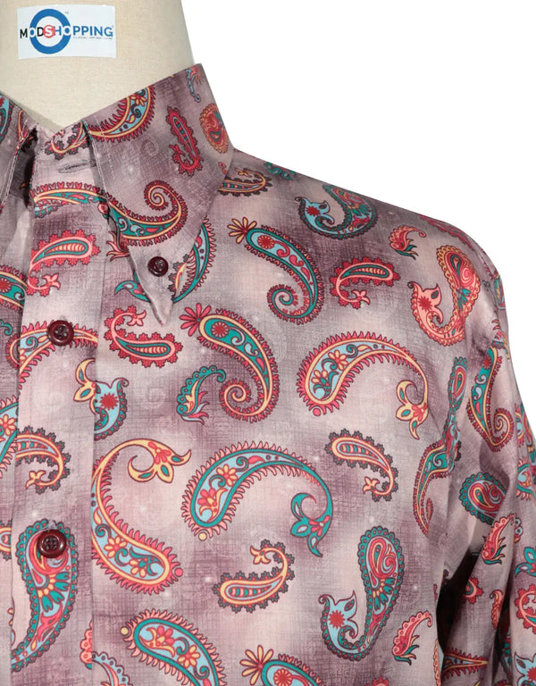 Copy of Paisley Shirt - 60s  Style Paly Pink Paisley Shirt Modshopping Clothing