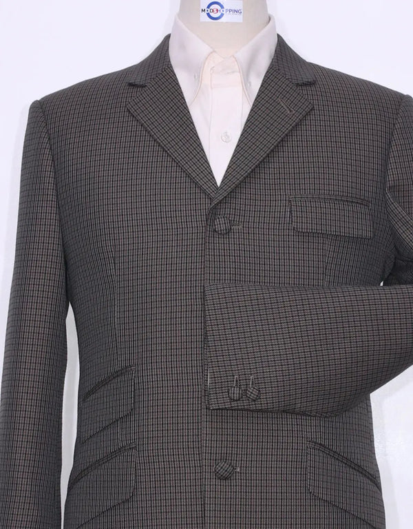 Dark Brown And Black Houndstooth 3 Piece Suit Modshopping Clothing