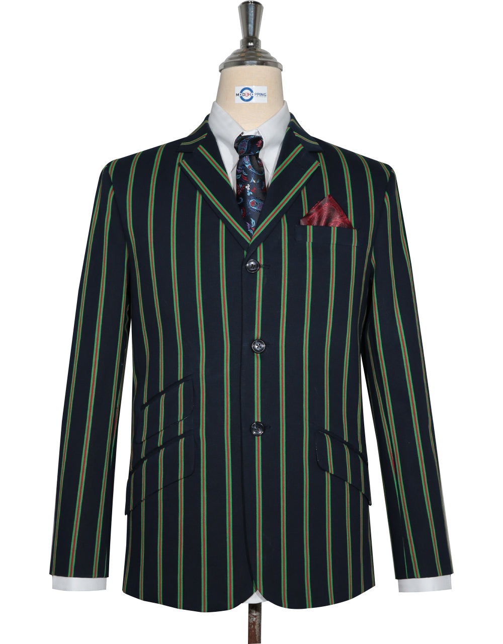 Boating Blazer Dark Navy Blue and Green Striped Blazer