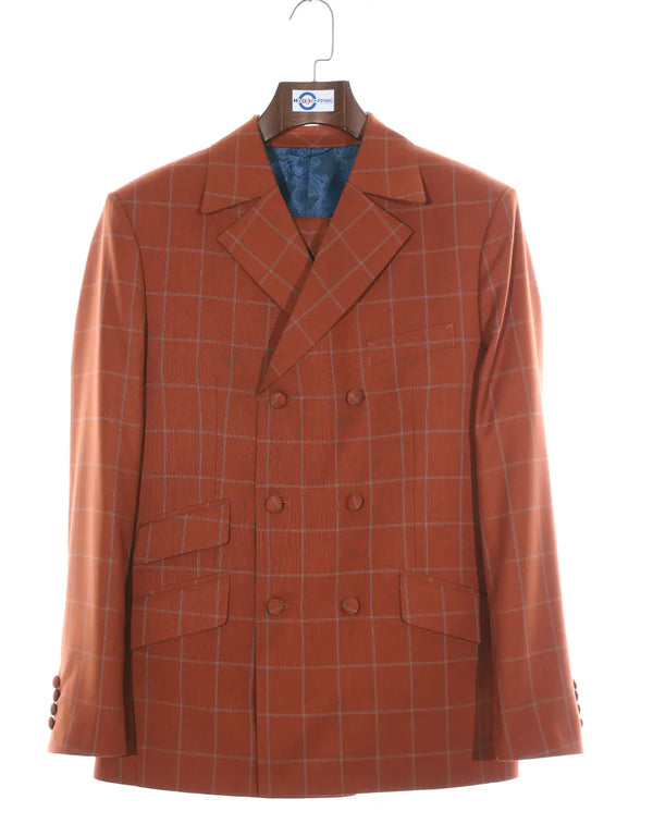 Double Breasted Suit | Orange Windowpane Suit Modshopping Clothing