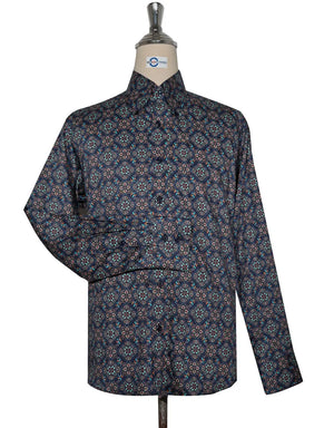 Floral Shirt - 60s  Style Navy Blue Floral Shirt Modshopping Clothing