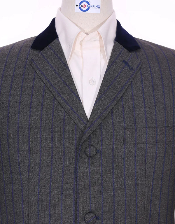 Grey And Navy Blue Stripe Jacket | 60s Style Jacket. Modshopping Clothing