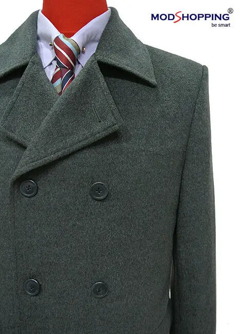 Grey Pea Coat | Retro Vintage Mod Style Wool Classic Pea Coat for Men Modshopping Clothing