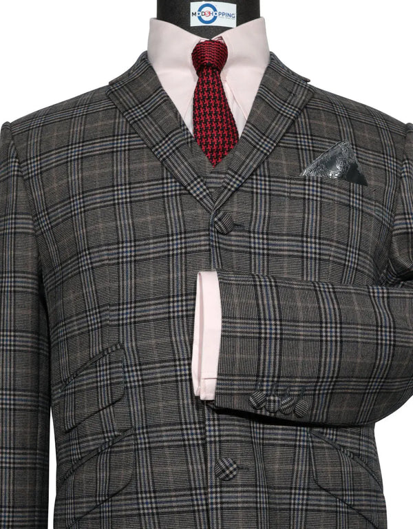 Grey Prince of Wales Check 3 Piece Suit Modshopping Clothing