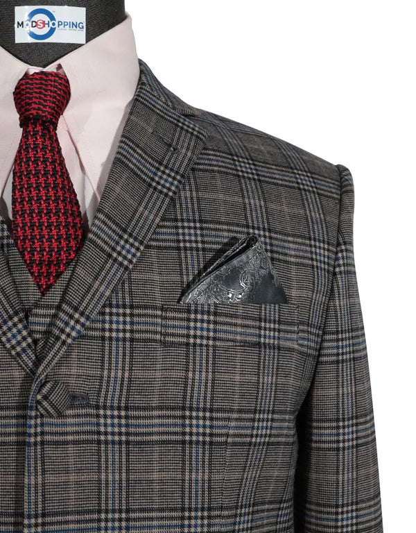 Grey Prince of Wales Check 3 Piece Suit Modshopping Clothing