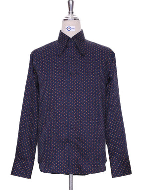 High Penny Round Collar Shirt  | Navy Blue Small Paisley Shirt Modshopping Clothing