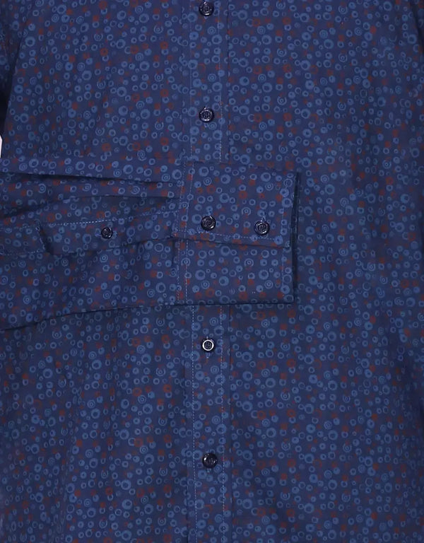 High Penny Round Collar Shirt - Navy Blue Circle Shirt Modshopping Clothing