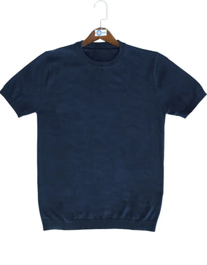 Knitwear - Nav Blue Crew Neck Knitted Polo Shirt Modshopping Clothing