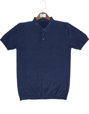 Knitwear - Nav Blue Knitted Short Sleeve Polo Shirt Modshopping Clothing