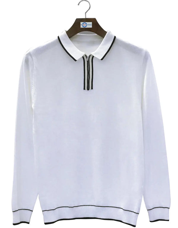 Knitwear - Zip Neck Knitted Polo Long Sleeve Shirt Modshopping Clothing
