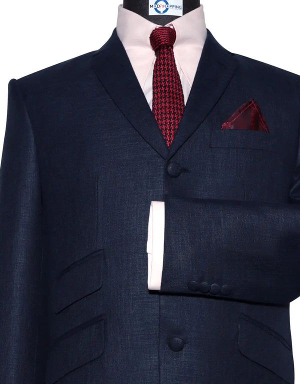 Linen Suit - 60s Vintage Style Navy Blue Linen Suit Modshopping Clothing