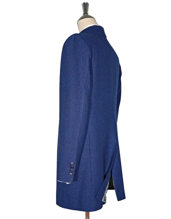 Mac Coat Men's | Vintage Style Blue Herringbone Mac Coat Modshopping Clothing