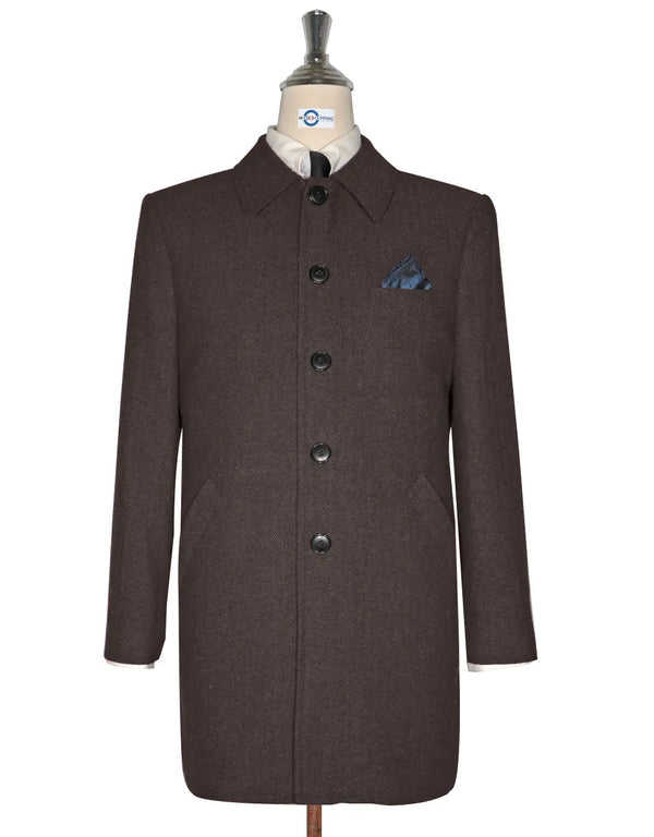 Mac Coat Men's | Vintage Style Brown Herringbone Mac Coat Modshopping Clothing