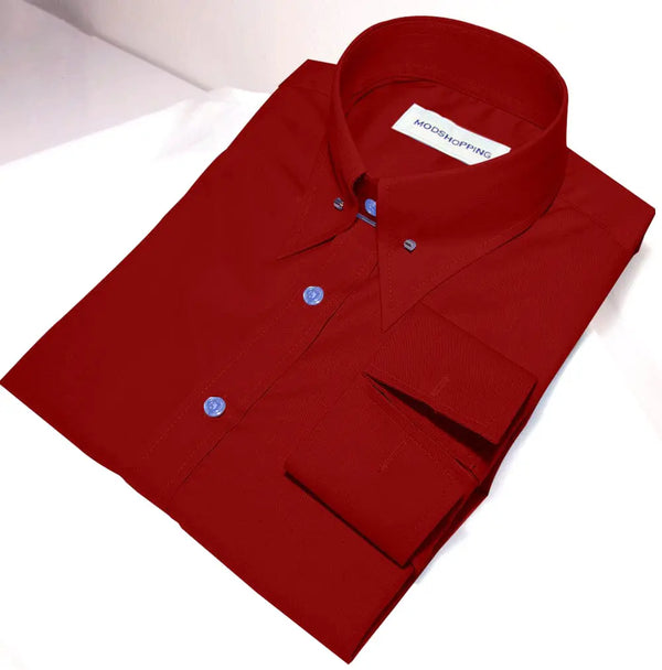 Men's Pin Collar Shirt - Red Pin Collar Shirt Modshopping Clothing