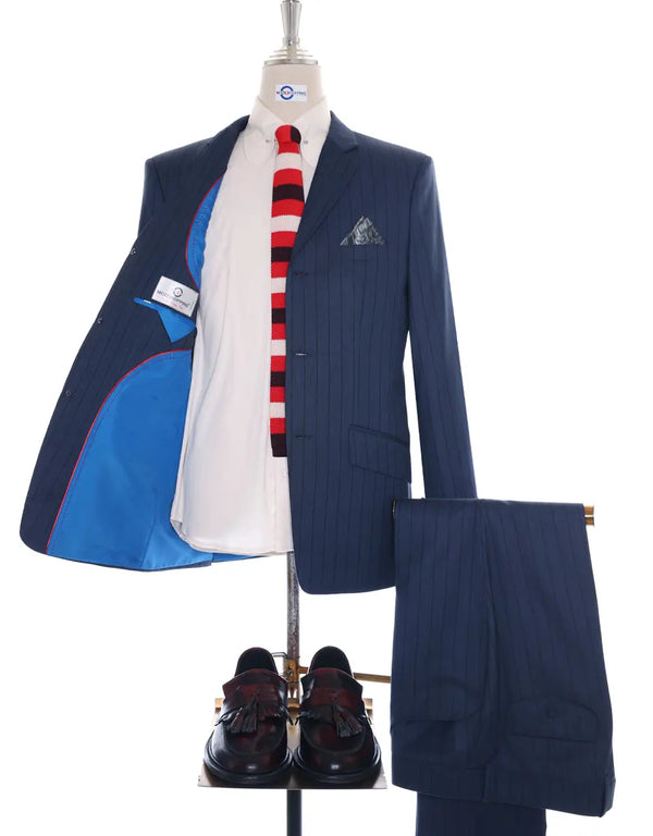 Mod Suit - Navy Blue Striped Suit Modshopping Clothing