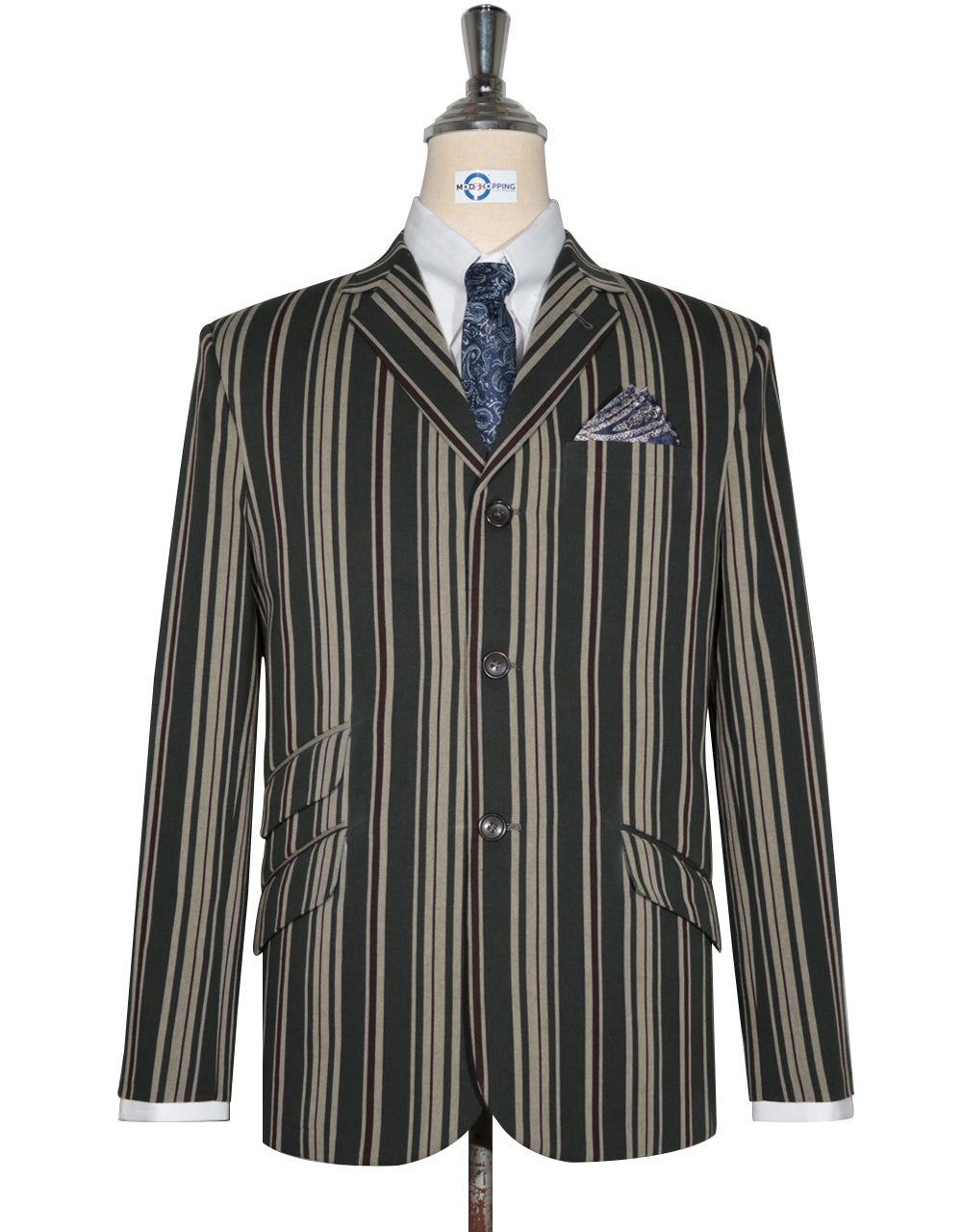 Boating Blazer Olive Green and Khaki Striped Blazer – Mod