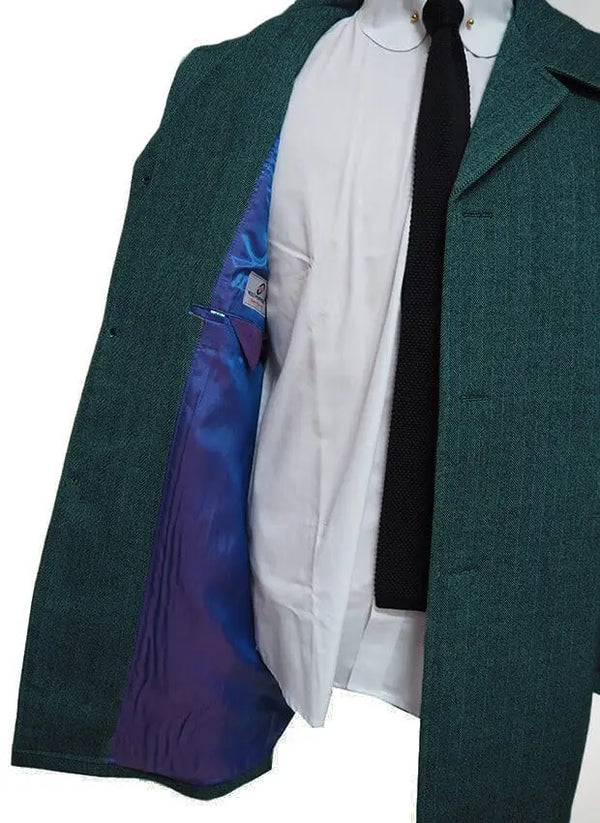 Original Vintage 60s Retro Green Herringbone Tweed Short Coat Modshopping Clothing