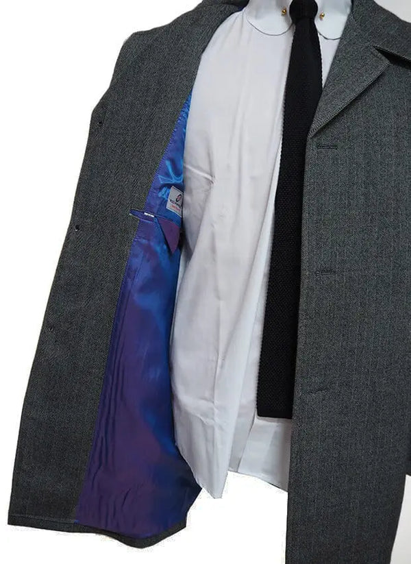 Original Vintage 60s Retro Herringbone Grey Tweed Short Overcoat Modshopping Clothing