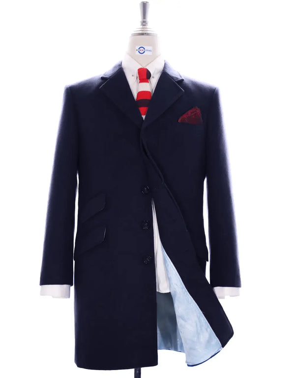 Overcoat Men's| 100% Wool Navy Blue Vintage Long Mens Winter Coat Modshopping Clothing