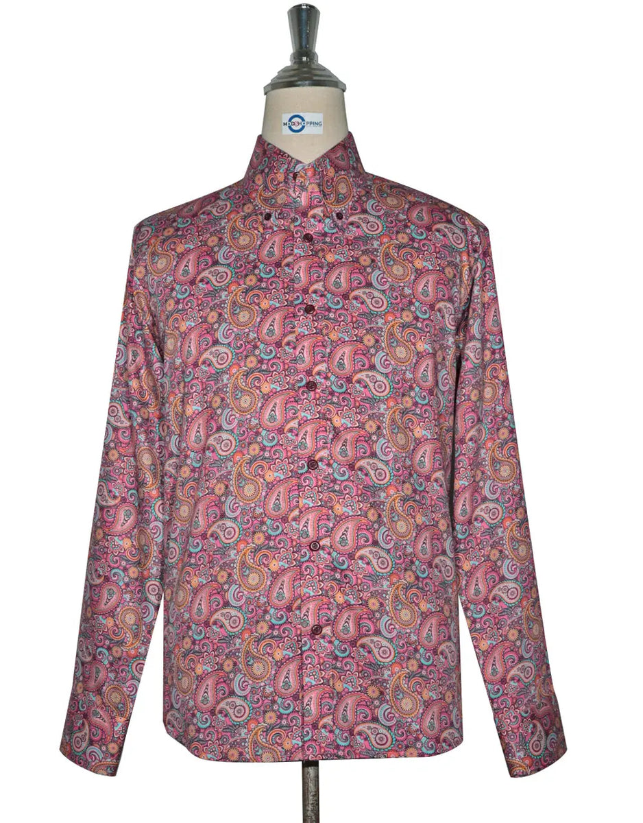 Paisley Shirt - 60s Style Pink Paisley Shirt – Modshopping Clothing