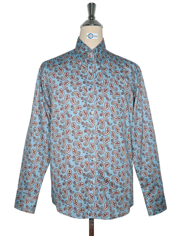 Paisley Shirt - 60s  Style Sky Blue Paisley Shirt Modshopping Clothing