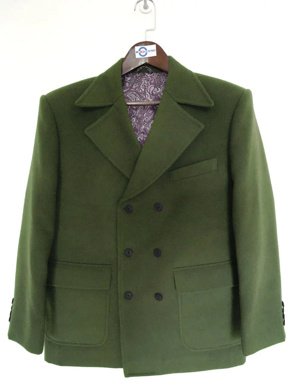 Pea Coat | 60s Mod Retro Olive Green Double Breasted Pea Coat Modshopping Clothing