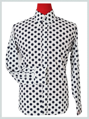 Polka Dot Shirt| Medium  dot Dark Navy Blue Dot In White Shirt For Man Modshopping Clothing