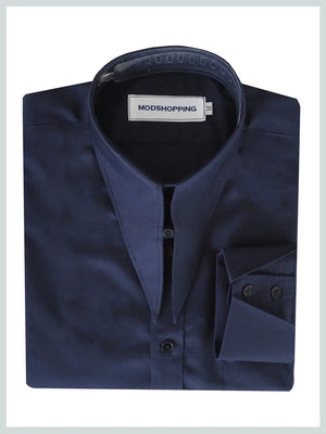 Spearpoint Collar Shirt - Navy Blue Tab Collar Shirt Modshopping Clothing