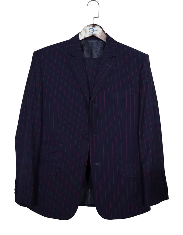 Stripe Suit | Navy Blue and Burgundy Pinstripe Suit Modshopping Clothing