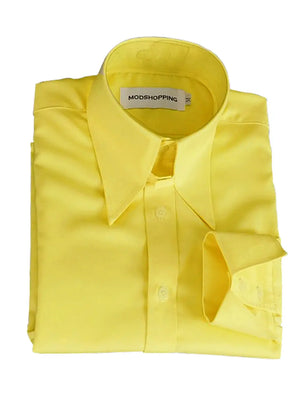 Tab Collar Shirt | Vintage Style Yellow Long Tab Collar Shirt Modshopping Clothing