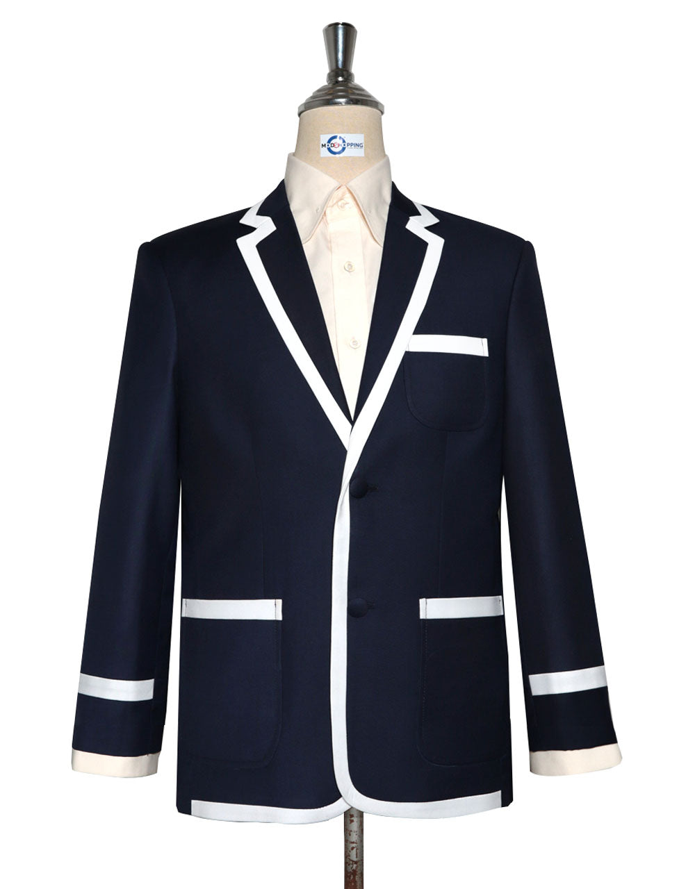Navy Blue Blue White Coat Navy Blue And White Trim Jacket For Men