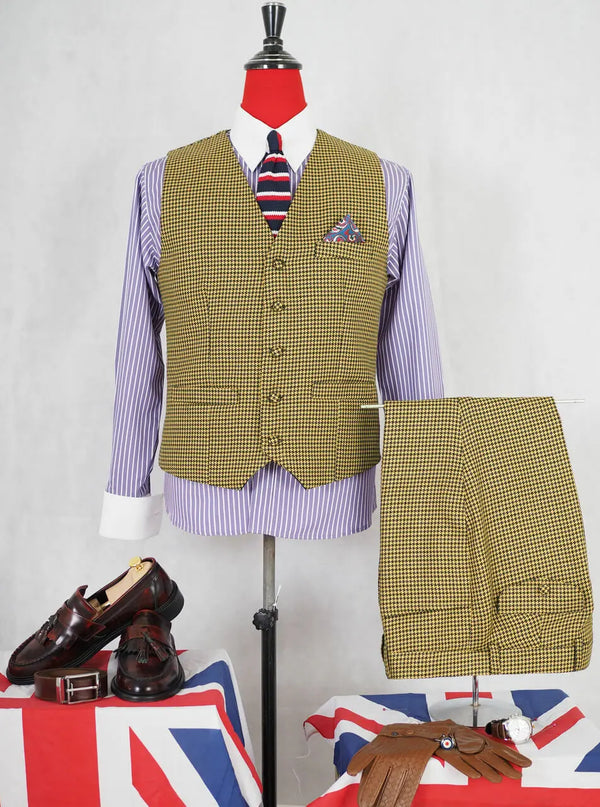 3 Piece Suit - Brown And Black Houndstooth Suit Modshopping Clothing