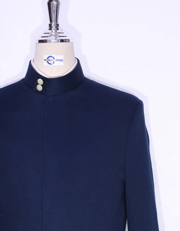 60s Style Navy Blue Funnel Neck Coat Modshopping Clothing