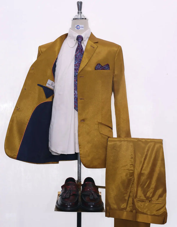 Burnt Gold And Black Two Tone Suit Jacket Size 38R Trouser 32/32 Modshopping Clothing