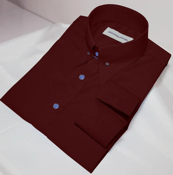 Men's Pin Collar Shirt - Burgundy Pin Collar Shirt Modshopping Clothing