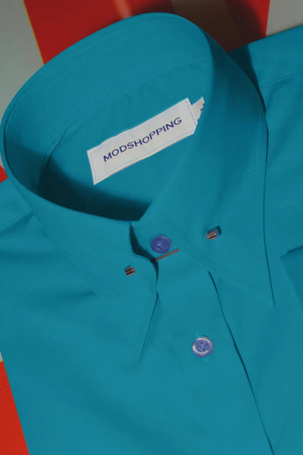 Men's Pin Collar Shirt - Deep Sky Blue Pin Collar Shirt Modshopping Clothing