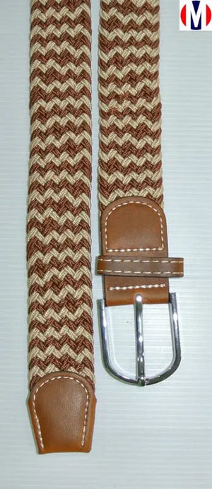 Stripe Belts | Brown Stripe Elasticated Woven Belt Modshopping Clothing
