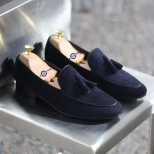 Tassel Loafers Navy Blue  Suede Loafers Modshopping Clothing