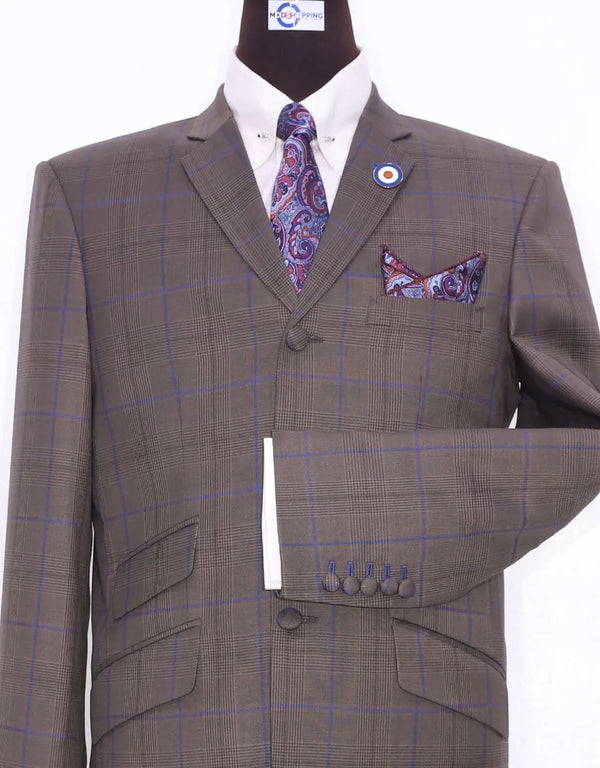 This Suit Only - Brown Prince Of Wales Check Suit Size 38R Trouser 32/32 Modshopping Clothing