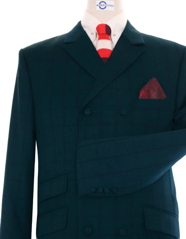 This Suit Only - Dark Sea Green Windowpane Check Double Breasted Suit Modshopping Clothing