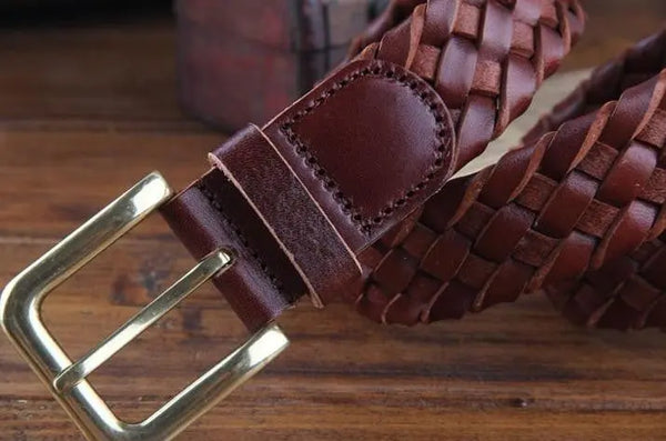 handmade basket pattern brown vintage leather belt sale for online Modshopping Clothing