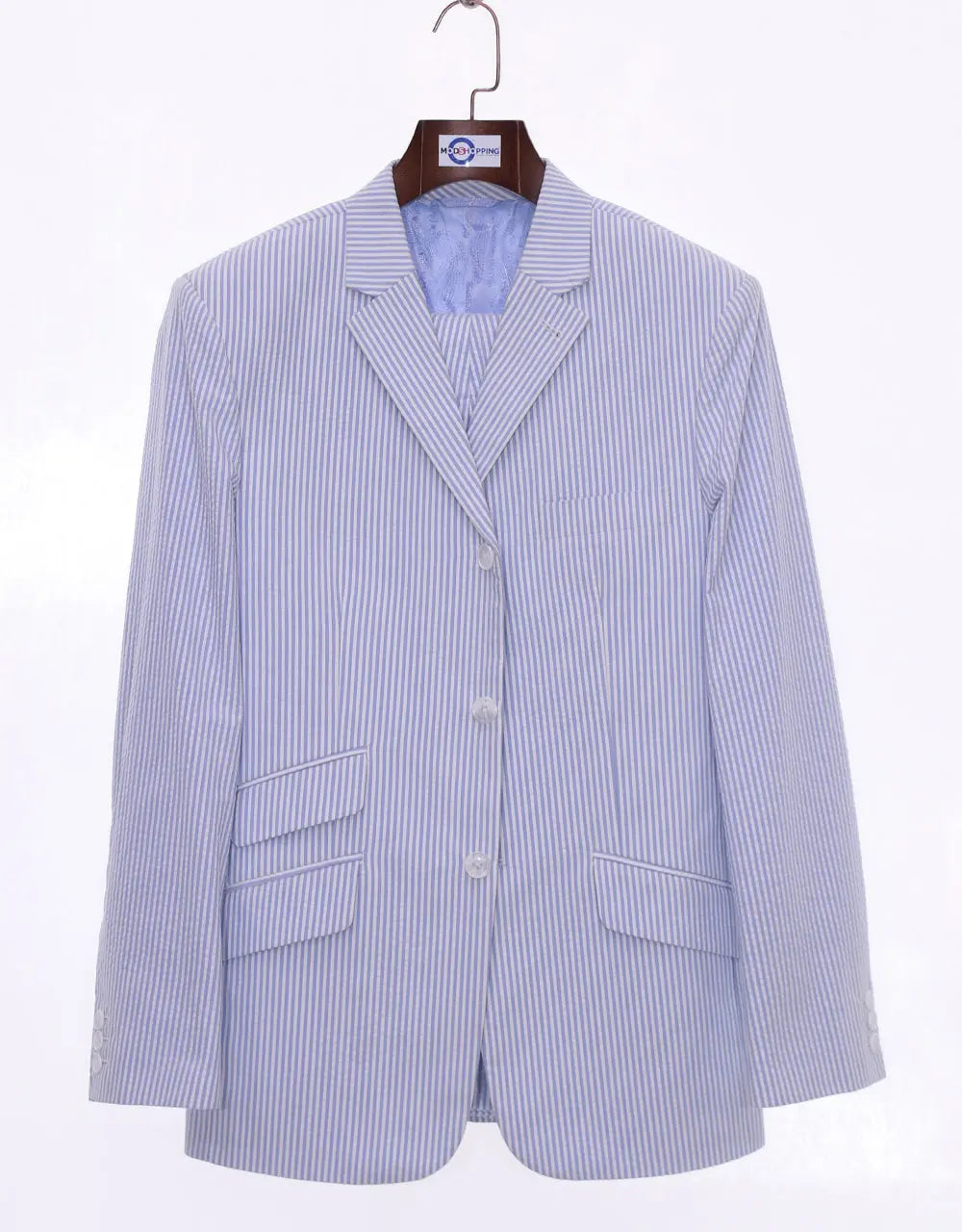 60s Mod Fashion Men Seersucker Sky Blue Summer Jacket Modshopping Clothing