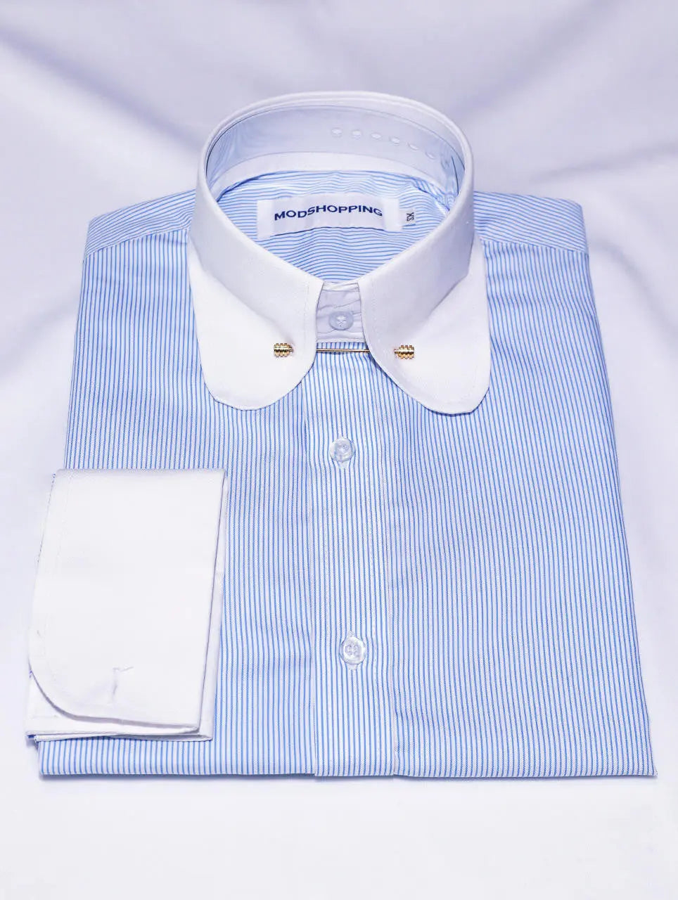 Penny Pin Collar Shirt - Sky Blue Pinstripe Shirt Modshopping Clothing